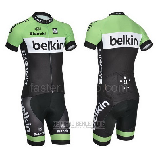 2014 Fahrradbekleidung Belkin Grun und Shwarz Trikot Kurzarm und Tragerhose - zum Schließen ins Bild klicken